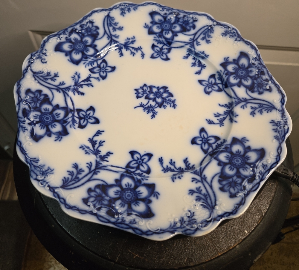 Antique Claremont England Royal Flow Blue & White Floral Semi Porcelain Plate - Picture 1 of 11
